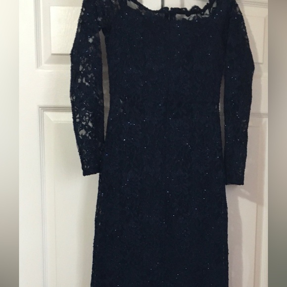 Stunning Lace Gown, Midnight Blue Off the Shoulder, NWT. Le Chateau. US4-6. - Picture 5 of 10
